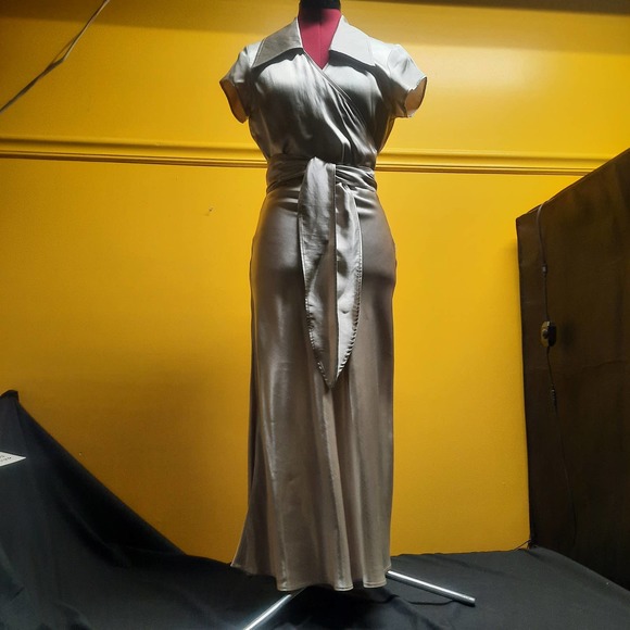 Vintage R'Co Champagne Shimmer tie waist wrap crop top with skirt  SM - Picture 2 of 9